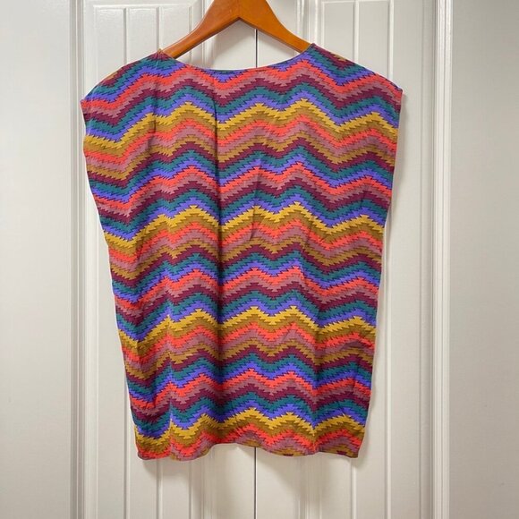 Vintage 100% Silk Chevron Zigzag Blouse Top Rainbow – S - Picture 7 of 9